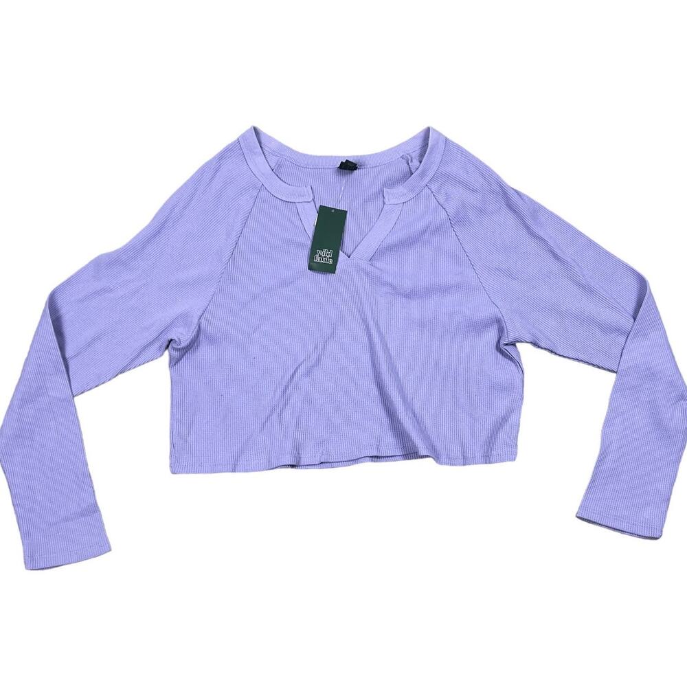 Wild Fable Women's Purple Long Sleeve V-Neck Waffle Boxy T-shirt - Large - NWT
